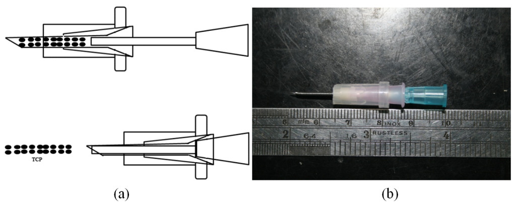 图1所示。(a)牙科微型注射器双管结构示意图。(b)新型牙科微型注射器图片。