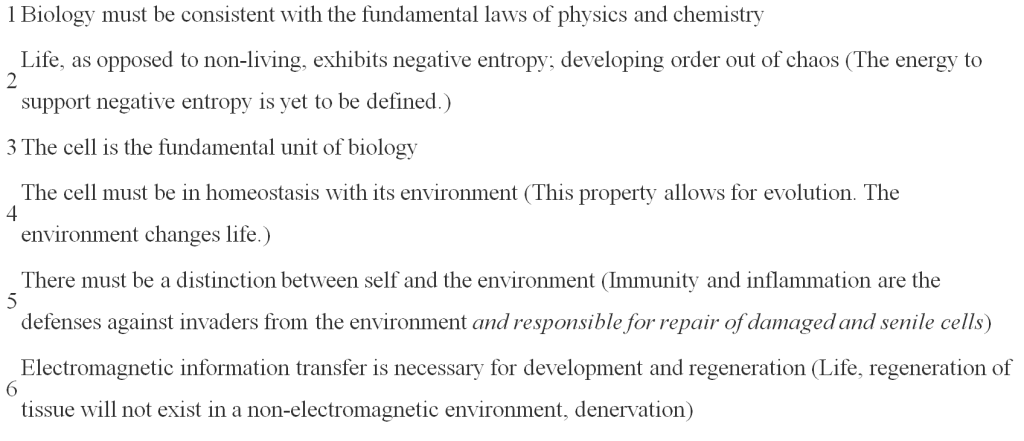 表1。生物学的基本定律。